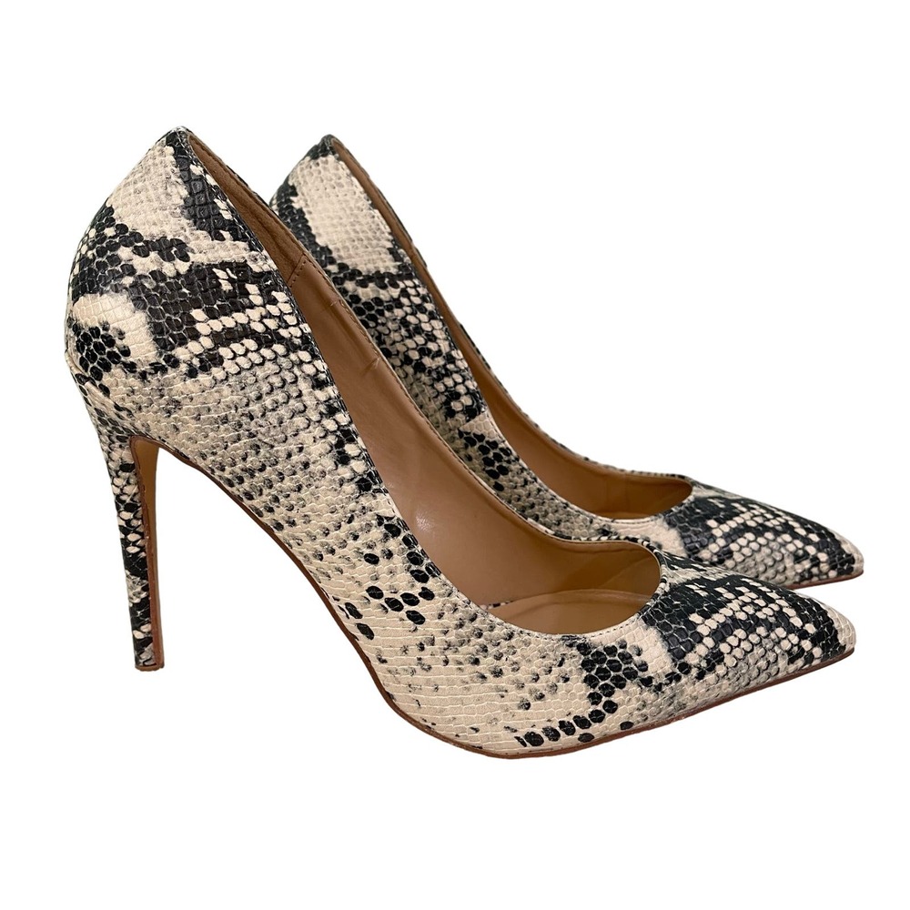 Steven Madden Poet Taupe Snakeskin Slip On Pointed Toe Stiletto Heels Size 9.5